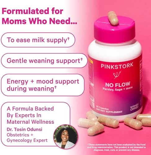 Pink Stork No Flow: Suplemento para Secar la Producción de Leche Materna con Salvia, Perejil y Vitaminas B, 60 Cápsulas - imagen 3