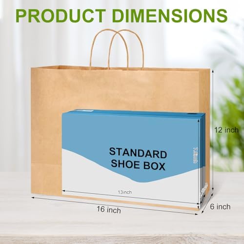Bolsas de Papel Kraft Grandes Jiomrzo (50 Pzs) con Asa - Reutilizables (16x6x12 Pulgadas) para Negocios, Compras, Regalos y Tiendas - imagen 2