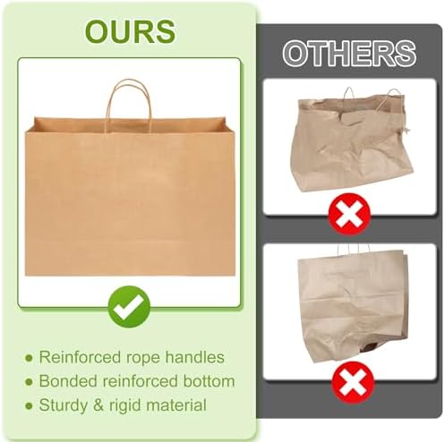 Bolsas de Papel Kraft Grandes Jiomrzo (50 Pzs) con Asa - Reutilizables (16x6x12 Pulgadas) para Negocios, Compras, Regalos y Tiendas - imagen 7