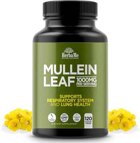 HerbaMe Hoja de Mullein 1000mg, 120 Cápsulas - Suplemento Diario para el Apoyo Respiratorio, Confort en la Respiración y Balance de Mucosidad, - imagen 1