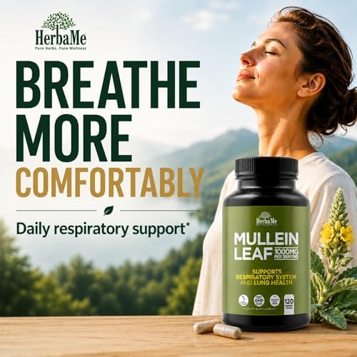 HerbaMe Hoja de Mullein 1000mg, 120 Cápsulas - Suplemento Diario para el Apoyo Respiratorio, Confort en la Respiración y Balance de Mucosidad, - imagen 3
