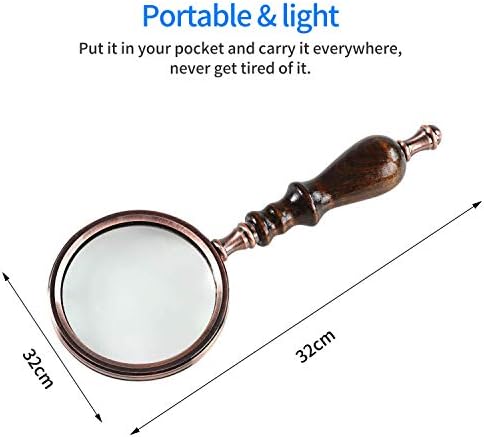 Lupa MSLAN 10X de Cobre Antiguo, Manual con Mango de Madera y Cristal Real, Ideal para Lectura de Personas Mayores y Degeneración Macular - imagen 3