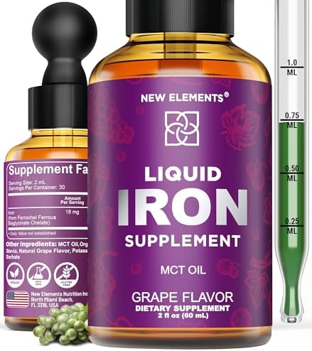 Suplemento de Hierro para Mujeres y Hombres, Constructor de Sangre Libre, Gotas de Hierro Líquido con Aceite MCT, Sabor Natural a Uva, Absorción - imagen 1