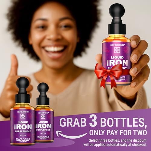 Suplemento de Hierro para Mujeres y Hombres, Constructor de Sangre Libre, Gotas de Hierro Líquido con Aceite MCT, Sabor Natural a Uva, Absorción - imagen 2
