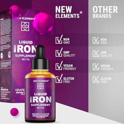 Suplemento de Hierro para Mujeres y Hombres, Constructor de Sangre Libre, Gotas de Hierro Líquido con Aceite MCT, Sabor Natural a Uva, Absorción - imagen 8