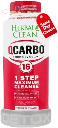 Herbal Clean Qcarbo16 Bebida Detox de Limpieza Total (16 fl oz) - Sabor Tropical, Ideal para Niveles Moderados de Toxinas, con Vitaminas B2 y B12 - imagen 1