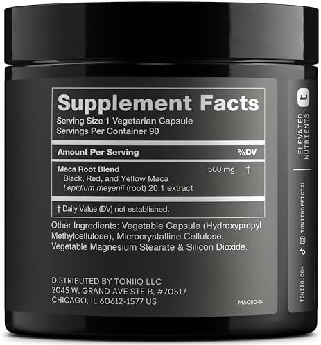 Toniiq Maca Raíz - Extracto Ultra Potente 20:1 - Complejo de Maca Negra, Roja y Amarilla - Origen Único, Silvestre y Altamente Concentrado - 90 - imagen 2