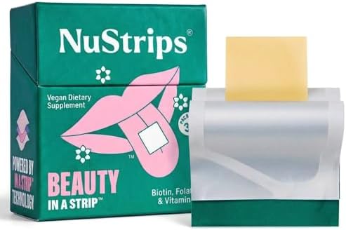 NuStrips™ Tiras de Belleza de Disolución Rápida con Biotina, Ácido Fólico y Vitamina E – Suplemento para Cabello, Piel y Uñas – Apoya el Crecimiento - imagen 1