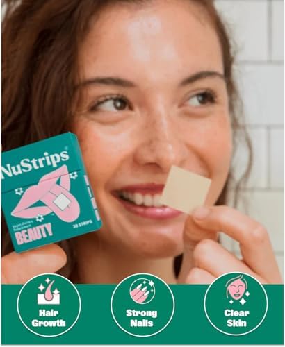 NuStrips™ Tiras de Belleza de Disolución Rápida con Biotina, Ácido Fólico y Vitamina E – Suplemento para Cabello, Piel y Uñas – Apoya el Crecimiento - imagen 2