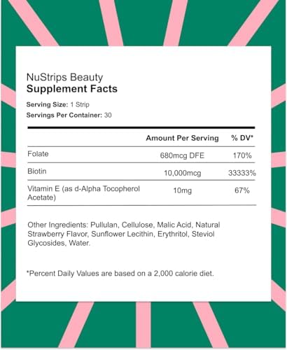 NuStrips™ Tiras de Belleza de Disolución Rápida con Biotina, Ácido Fólico y Vitamina E – Suplemento para Cabello, Piel y Uñas – Apoya el Crecimiento - imagen 4