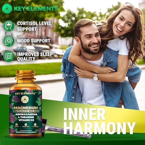 Magnesio Glicinato Líquido 500mg | Suplemento de Ashwagandha con L-Teanina y Vitamina D3 | Alivio del Estrés, Sueño y Calma - imagen 3