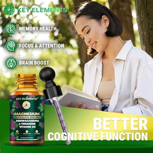Magnesio Glicinato Líquido 500mg | Suplemento de Ashwagandha con L-Teanina y Vitamina D3 | Alivio del Estrés, Sueño y Calma - imagen 4