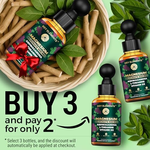Magnesio Glicinato Líquido 500mg | Suplemento de Ashwagandha con L-Teanina y Vitamina D3 | Alivio del Estrés, Sueño y Calma - imagen 7