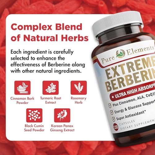 Complejo Extreme Berberina 500mg con ALA, CoQ10, Cúrcuma, Canela, Melón Amargo, Hoja de Banaba, Panax Coreano, Jalea Real y 21 Hierbas para el - imagen 3