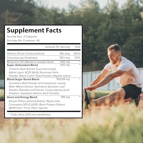 Complejo Extreme Berberina 500mg con ALA, CoQ10, Cúrcuma, Canela, Melón Amargo, Hoja de Banaba, Panax Coreano, Jalea Real y 21 Hierbas para el - imagen 5