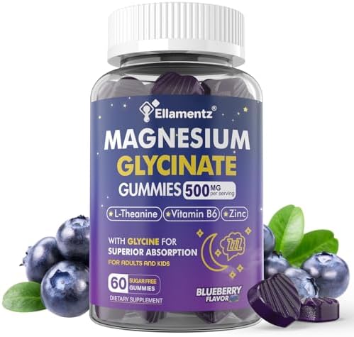 Gomitas de Magnesio Glicinato para Niños 6+ y Adultos, 500mg/250mg con L Teanina, B6, Glicina y Zinc, 60 piezas, Sin Melatonina y Sin Azúcar - imagen 1