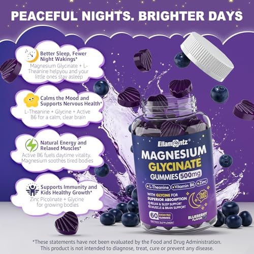 Gomitas de Magnesio Glicinato para Niños 6+ y Adultos, 500mg/250mg con L Teanina, B6, Glicina y Zinc, 60 piezas, Sin Melatonina y Sin Azúcar - imagen 6