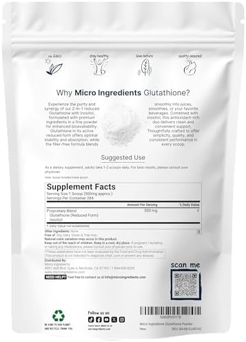 Suplemento de Glutatión, Polvo de Glutatión Reducido Puro con Inositol, 5 Onzas (Suministro para 9 Meses), Fórmula 2 en 1, Potentes Ingredientes - imagen 2