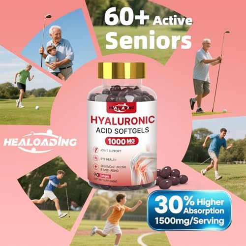 Suplementos de Ácido Hialurónico HEALOADING 1000mg en Softgels: Suplementos para Articulaciones y Piel, Hidratación No GMO y Sin Gluten - imagen 5