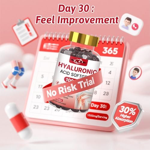 Suplementos de Ácido Hialurónico HEALOADING 1000mg en Softgels: Suplementos para Articulaciones y Piel, Hidratación No GMO y Sin Gluten - imagen 6