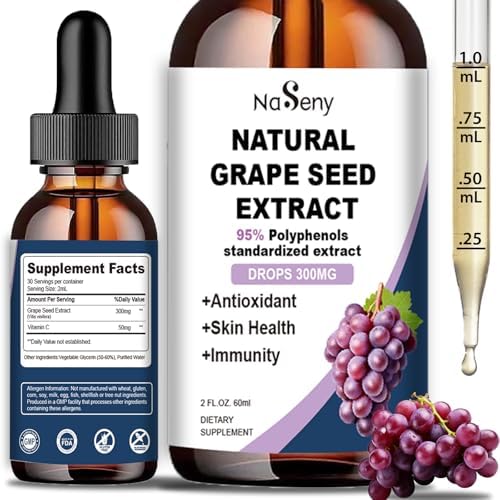 Extracto de Semilla de Uva Natural en Gotas - Suplemento Líquido de 300 mg, Máxima Potencia, Estándar 95% Polifenoles, Sin OGM, Sin Gluten (60ml) - imagen 1