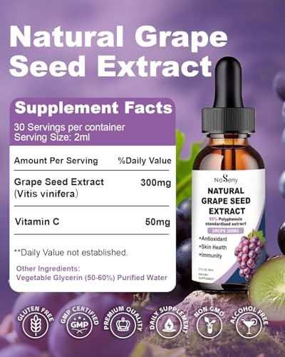 Extracto de Semilla de Uva Natural en Gotas - Suplemento Líquido de 300 mg, Máxima Potencia, Estándar 95% Polifenoles, Sin OGM, Sin Gluten (60ml) - imagen 7