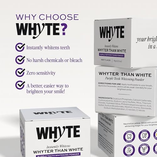 Polvo Blanqueador de Dientes Profesional Whyte en Color Púrpura con Xilitol y Hidroxiapatita - Blanqueador Remineralizante para Dientes Sensibles - - imagen 5