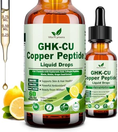 Suplemento Líquido de Péptidos Vita PLynxera GHK-CU, 6 en 1 con Colágeno Marino, Ácido Hialurónico y Biotina para Antienvejecimiento y Crecimiento de - imagen 1