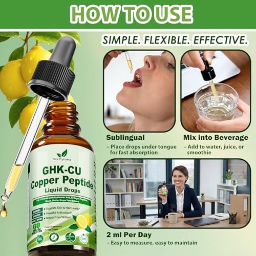Suplemento Líquido de Péptidos Vita PLynxera GHK-CU, 6 en 1 con Colágeno Marino, Ácido Hialurónico y Biotina para Antienvejecimiento y Crecimiento de - imagen 6