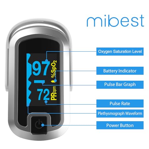 Oxímetro de Pulso OLED Mibest, Medidor de O2, Doble Color Blanco/Plata - imagen 4