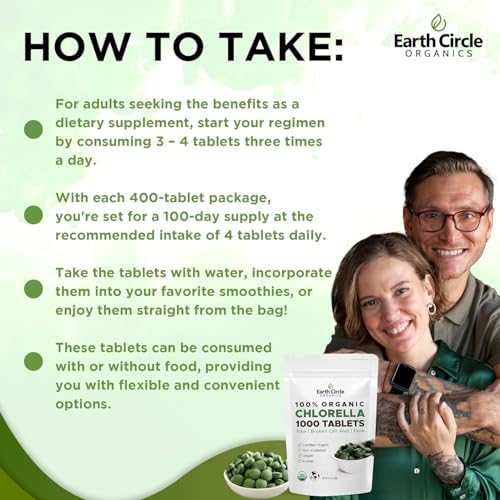 Tabletas de Chlorella Orgánica Earth Circle Organics 1000 piezas | Chlorella Pyrenoidosa Pura | Pared Celular Rota para Mejor Absorción | Vegano, - imagen 6