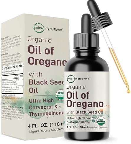 Aceite Orgánico de Orégano con Aceite de Semilla Negra, 4 fl oz | Gotero 2 en 1 | Gotas Líquidas de Alta Potencia con Carvacrol y Timoquinona | - imagen 1