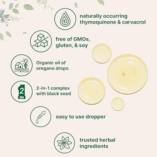 Aceite Orgánico de Orégano con Aceite de Semilla Negra, 4 fl oz | Gotero 2 en 1 | Gotas Líquidas de Alta Potencia con Carvacrol y Timoquinona | - imagen 5