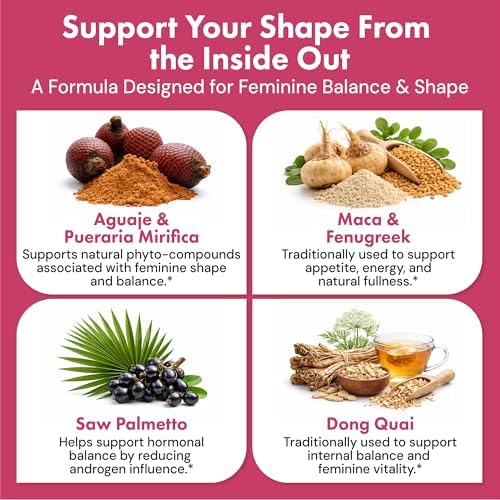 Suplemento para Aumento de Peso para Mujeres – Pastillas para Glúteos, Curvas y Forma – Alternativa Fácil a Batidos – 60 Cápsulas con Aguaje, - imagen 4