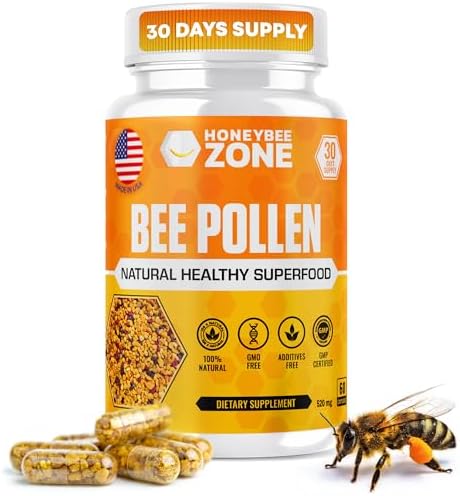 HONEYBEEZONE – Gránulos de Polen de Abeja 100% Puro en 60 Cápsulas Veganas – Alto en Complejo B para Metabolismo y Energía - Sin Gluten y No - imagen 1