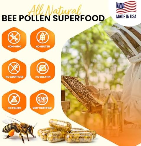 HONEYBEEZONE – Gránulos de Polen de Abeja 100% Puro en 60 Cápsulas Veganas – Alto en Complejo B para Metabolismo y Energía - Sin Gluten y No - imagen 3