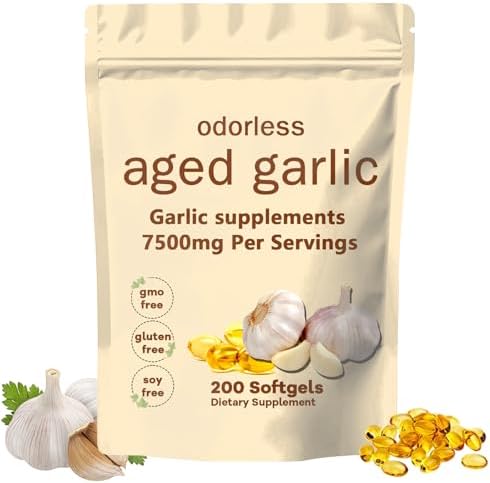Suplemento de Extracto de Ajo Aged Garlic TANSPRESSO Primus - Ajo Orgánico Sin Olor para el Corazón y el Sistema Inmunológico, 200 Cápsulas Blandas - imagen 1