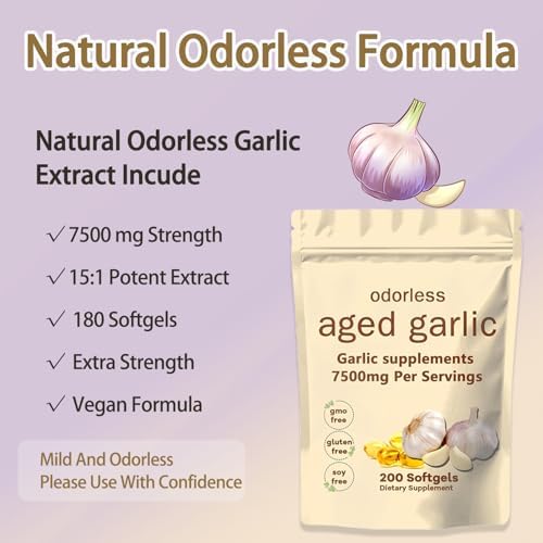 Suplemento de Extracto de Ajo Aged Garlic TANSPRESSO Primus - Ajo Orgánico Sin Olor para el Corazón y el Sistema Inmunológico, 200 Cápsulas Blandas - imagen 2