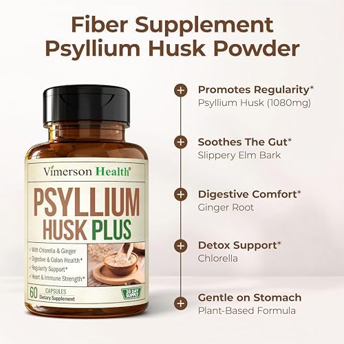 Cápsulas de Psyllium Husk 1080mg – Suplemento de Fibra Vegano para la Regularidad y Salud Digestiva – Con Olmo Resbaladizo y Jengibre – 60 Cápsulas - imagen 5