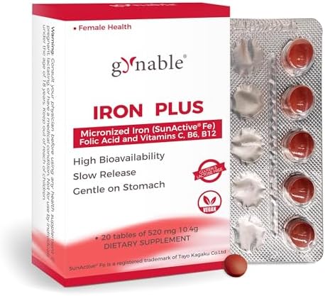 Suplemento de Hierro Suave para Mujeres con Anemia: Tabletas de Hierro de Liberación Lenta 18 mg, Apoyo Clínico para Embarazo, con Ácido Fólico, B12, - imagen 1