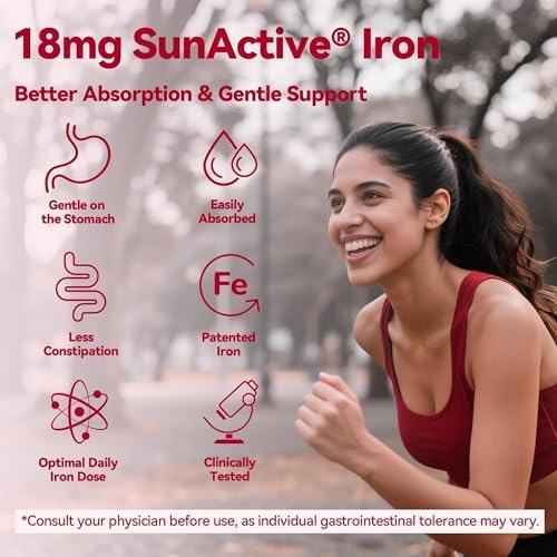 Suplemento de Hierro Suave para Mujeres con Anemia: Tabletas de Hierro de Liberación Lenta 18 mg, Apoyo Clínico para Embarazo, con Ácido Fólico, B12, - imagen 3