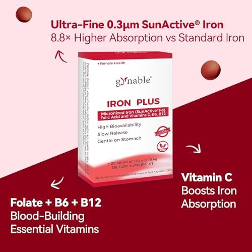 Suplemento de Hierro Suave para Mujeres con Anemia: Tabletas de Hierro de Liberación Lenta 18 mg, Apoyo Clínico para Embarazo, con Ácido Fólico, B12, - imagen 5