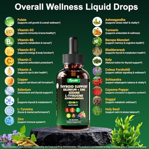 Suplemento Natural para Tiroides 22 en 1 para Hombres y Mujeres | Fórmula Herbal con Kelp, Ashwagandha, Cúrcuma, Selenio, Zinc, L-Tirosina y Vitamina - imagen 5