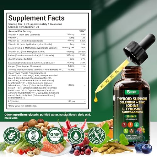 Suplemento Natural para Tiroides 22 en 1 para Hombres y Mujeres | Fórmula Herbal con Kelp, Ashwagandha, Cúrcuma, Selenio, Zinc, L-Tirosina y Vitamina - imagen 6