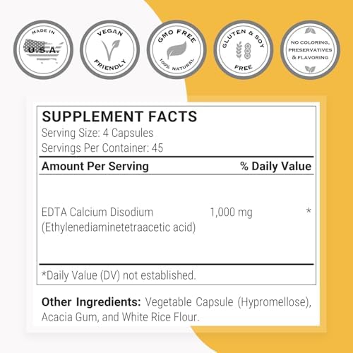 Supersmart - Suplemento de EDTA 1000mg al Día - EDTA de Calcio Disódico | Sin OGM y Libre de Gluten - 180 Cápsulas Vegetarianas - imagen 4