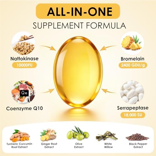 Suplemento de Nattokinasa LIOEUBIO 10,000 FU, Fórmula 9 en 1 con Serrapeptasa, Bromelina, CoQ10, Cúrcuma y Corteza de Sauce Blanco, 240 Softgels - imagen 3