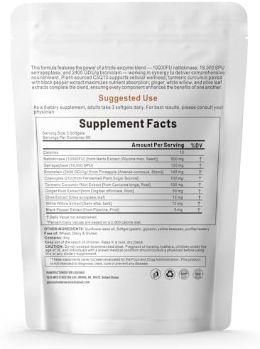 Suplemento de Nattokinasa LIOEUBIO 10,000 FU, Fórmula 9 en 1 con Serrapeptasa, Bromelina, CoQ10, Cúrcuma y Corteza de Sauce Blanco, 240 Softgels - imagen 8