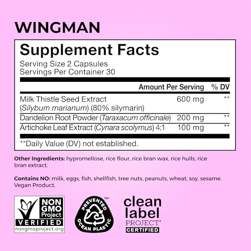 Suplemento HUM Wing Man para el hígado con Cardo Mariano, Extracto de Alcachofa y Raíz de Diente de León, 60 Cápsulas para la Salud Hepática - imagen 4