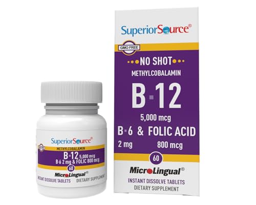 Tabletas Sublinguales de Vitamina B12 Methylcobalamin (5000 mcg) Superior Source, B6, Ácido Fólico, 60 Piezas, Aumenta Energía, Corazón Saludable, - imagen 1