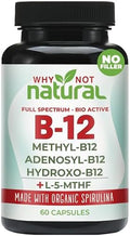 Suplemento de Vitamina B12 Natural Why Not 5000 mcg con Metilcobalamina, Adenosilcobalamina y Complejo de B12 Hidroxilo con Metilfolato 1000 mcg, - imagen 1